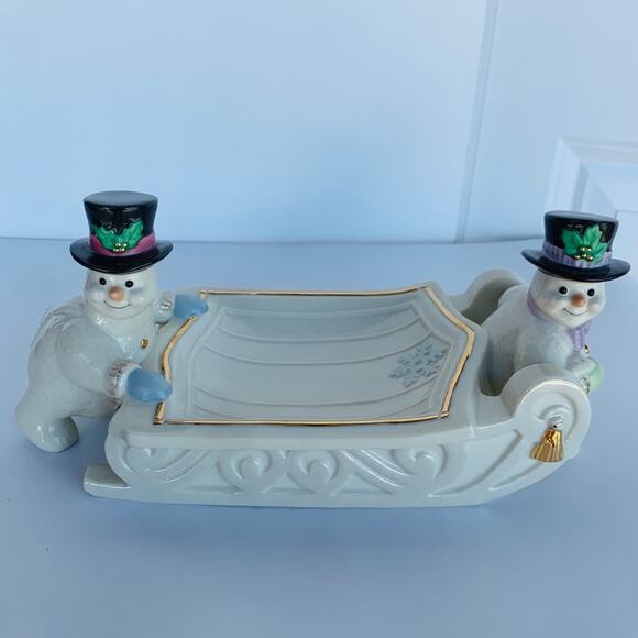 24KT Gold Lenox Snowman Candy Tray - Picture 2 of 11